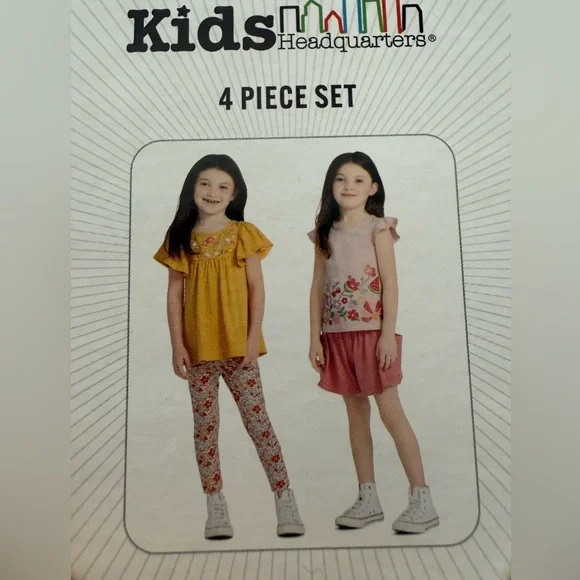 Kids Headquarters Mustard Dress and Floral Leggings Set - Picture 2 of 4